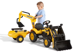 Falk Komatsu Bagger mit Tiefenlöffel und Anhänger